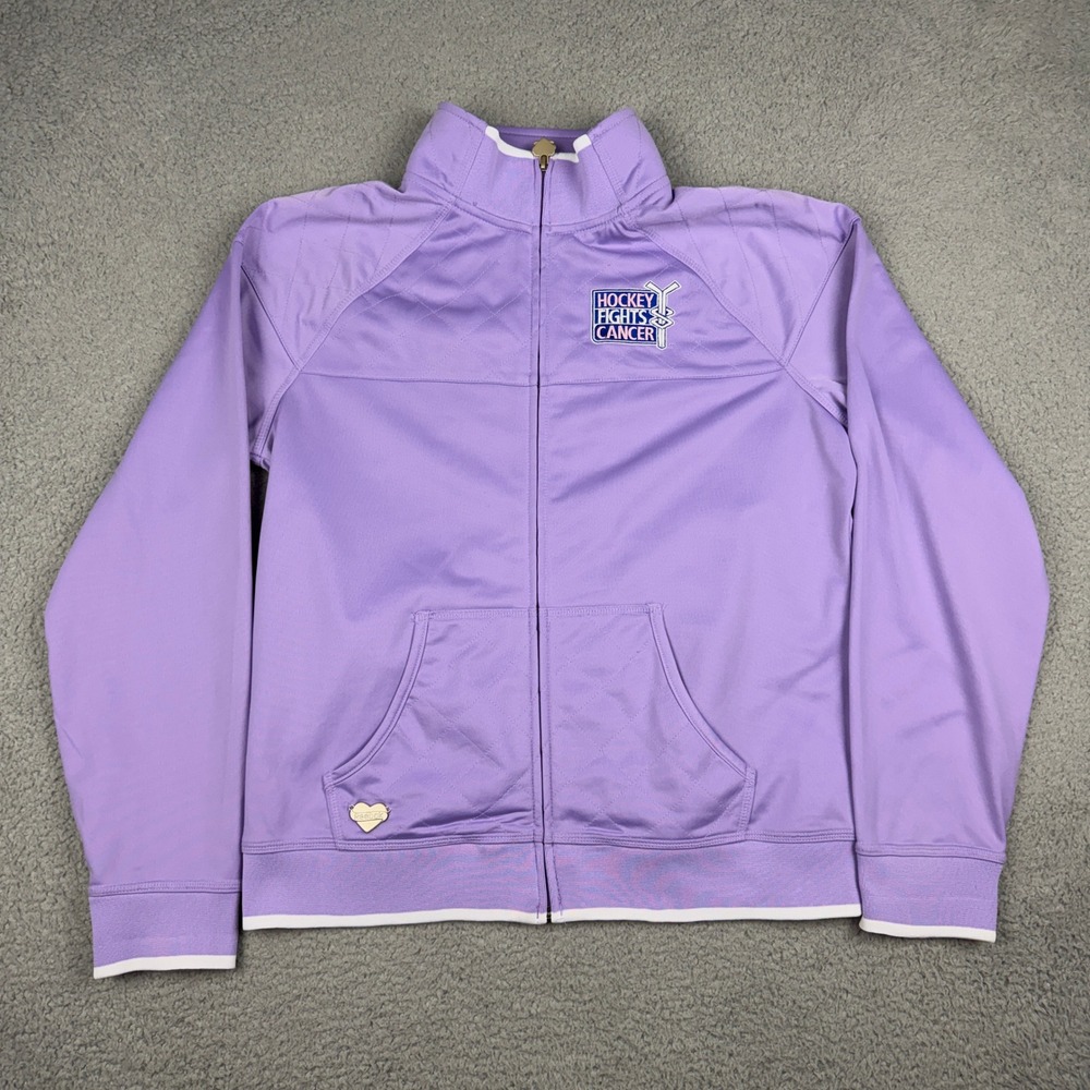 Chicago Blackhawks Reebok Jacket Womens Large Purple NHL Hockey Fights Cancer